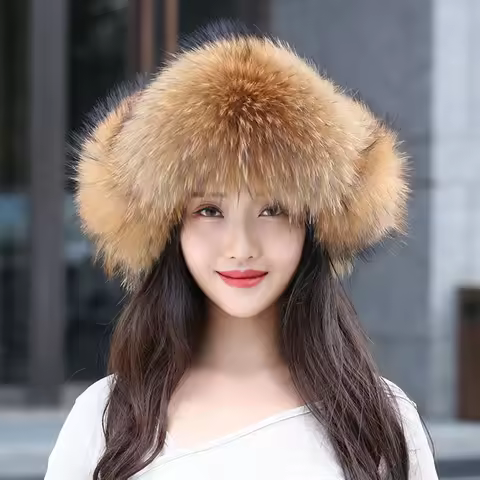 100% Real Fox Fur Hats Women's Russian Ushanka Aviator Snow Skiing Fashion Winter Hat Earflap Caps R