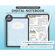 Digital Notebook, Digital Journal, 20 Custom Sections, Lined, Grid, Dotted, Blank, Cornell and Sched