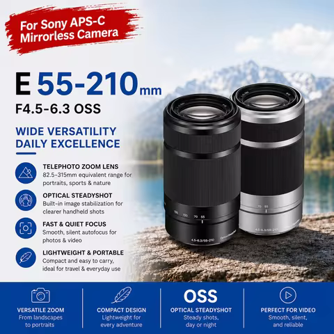 55-210 Lens E 55-210mm f/4.5-6.3 OSS E-Mount Lens (SEL55210) For Sony A5000 A5100 A6000 6100 A6300 A