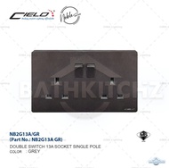 CIELO Grey Noble Series 1/2/3/4 Gang Wall Switches Frameless 13A/15A Socket Waterproof Cover SIRIM B