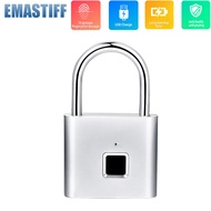 Silver Black USB Rechargeable Waterproof Door Smart Lock Fingerprint Padlock Quick Unlock Zinc alloy Metal High identify Security lock