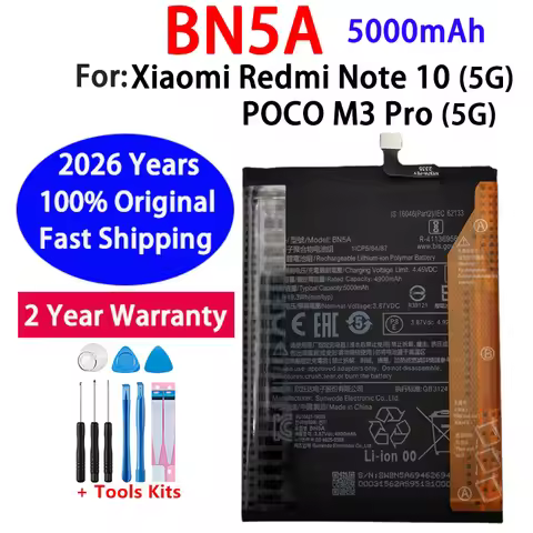 2026 Years 5000mAh 100% Original BN5A Battery For Xiaomi Redmi Note 10 5G POCO M3 Pro 5G Mobile Phon