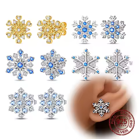 925 Sterling Silver Snowflake Stud Earrings for Women Fashionable and Classic 6-claw Design As A Val