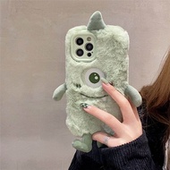 เคสมือถือลายสัตว์ประหลาดตาโตสามมิติสีเขียวขนฟูๆแบบใหม่สำหรับ iphone12 iPhone 13