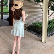 Guangdong A·Lovito Women Casual Plain Cold Shoulder A Line Dress LNA38051 (Green)3/21