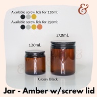 【Ready Stock】♙Glass Jar (Candle Jar) - Amber with screw lid (120ml / 250ml capacity)