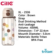 Cille Botol Air Comel Tritan 520ML/650ML 2 Cara Minum Anti Bocor Tali & 1 Klik Buka Botol Air Comel 