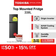 [FREE GIFT] [Bulky] Toshiba GR-RT468WE-PMX(37) BlackTop Mounted Fridge, 338L, Energy Rating 2 Ticks