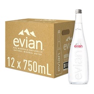 Evian Natural Mineral Water Glass Bottle 12 x 750ml - Case/Sports Cap 12 x 750ml - Case