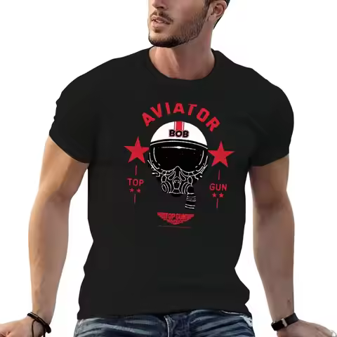 Top Gun: Maverick Bob Aviator Helmet Stars T-Shirt Regular Fit Plain Tee Shirt