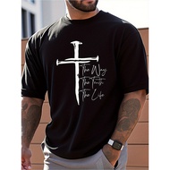 Men's Christian Faith T-Shirt with Road to Truth Life Cross Design - 100% Cotton Breathable Short Sl