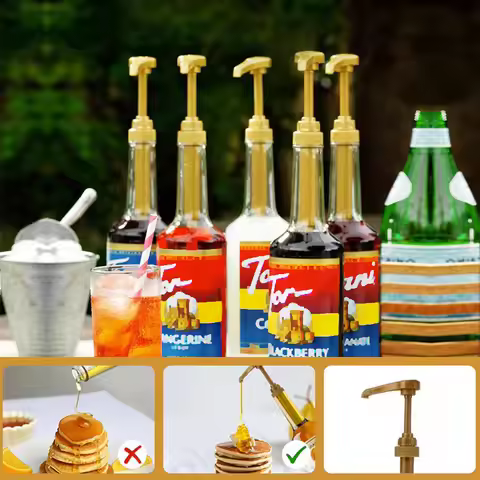 6Pcs Coffee Syrup Pump 10CC No Drip Pressed Shower Gel Liquid Pump Dispenser 750ml Juice Bottle Disp