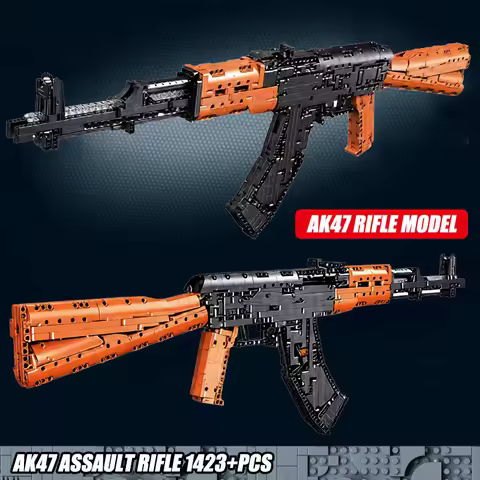 Military MOC AK47 Assault Rifle Model Building Blocks Bricks Set AKM Weapons Can Shoot Bullet Gun To