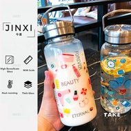1L Glass Water Bottle Doodle Glass Drinking Bottle Portable Water Cup Outdoor Travel Sports Bottle