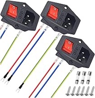 3Pcs AC 10A 250V Rocker Switch Power Socket Inlet Module Plug, 3 Pin IEC320 C14 Male Power Switch wi