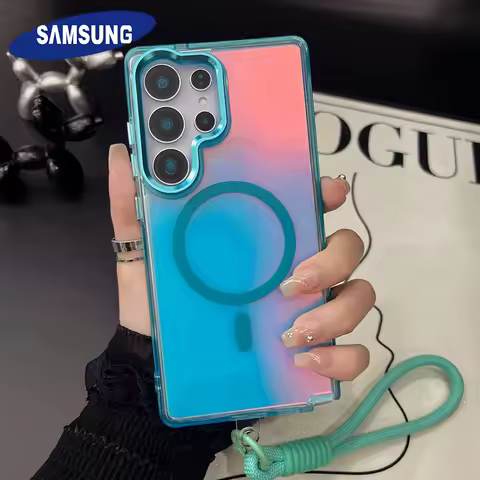 Gradient Hand Wrist Strap Case For Samsung 25 24 Ultra S23 Plus 24 FE A55 A35 A25 A16 Case For Magsa