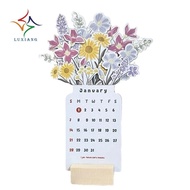 2024 Desk Calendar with Base Flower Small Desk Calendar MDF 2024 Desk Calendar Planner, Desk Planner