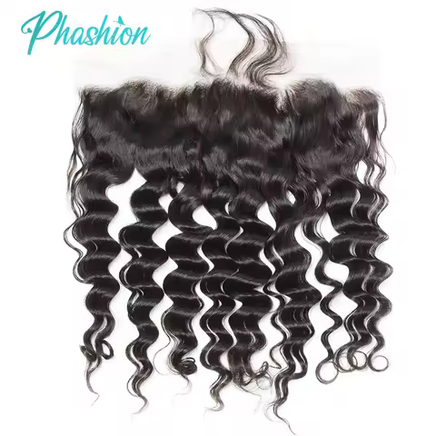 Phashion Loose Deep Wave 4×4 13x4 Lace Frontal Only Transparent Swiss Closure Pre Plucked Brazilian 