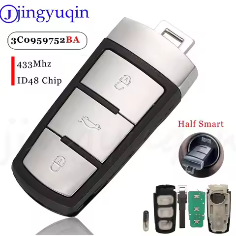 jingyuqin 3 Buttons Flip Smart Car Remote Key Fob with ID48 Chip 3C0959752BA 433MHZ ID48 For VW Pass