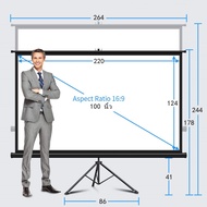จอโปรเจคเตอร์ จอพับโปรเจคเตอร์ จอรับภาพ ตั้งพื้น ม้วนเก็บอัตโนมัติ "100" 16:9 Projector Screen จอโปรเจคเตอร์ ขนาด 100" สัดส่วน 16:9 แบบ 3 ขา Matte White Tripod Projector Tripod Projector Screen 100 Inches 4K