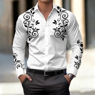 Men's Retro Art Pattern Long Sleeve Shirt Fashion Slim Lapel Personalized Print Shirt Multiple Color