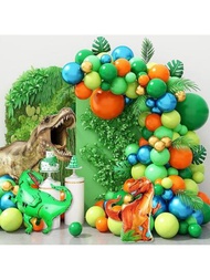 綠色氣球拱門套裝連恐龍氣球,恐龍主題派對裝飾包括綠色氣球花環和恐龍箔氣球,氣球套裝非常適合男孩恐龍生日派對裝飾