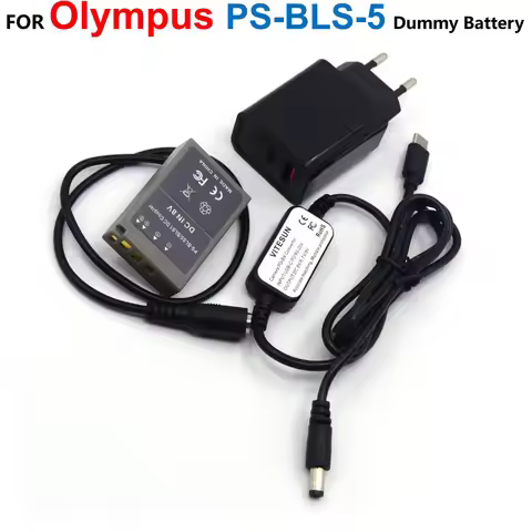PS-BLS-5 Dummy Battery BLS5 Couper+USB Type-C Power Bank Cable +PD Charger For Olympus OM-D E-M10 E-