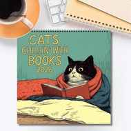 Cat Lover Calendar 2026 Book Theme Calendar 2026 2026 Funny Cat Wall Calendar for Book Lovers Spiral