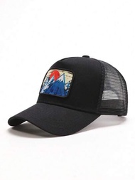 1 件裝日出刺繡棒球帽或網帽,附富士山貼片,適合日常配戴