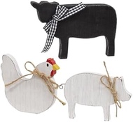 HAPPY DEALS ~ Rustic Wood Farm Animal Sitters - 3 Pc Set Cow Pig Chicken Blocks 5 Inch