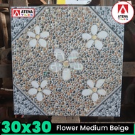 Keramik Kasar 30x30 Atena Flower Beige Lantai Kamar Mandi / Teras