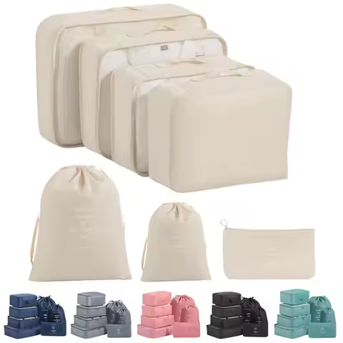 7Pcs Waterproof Travel Luggage Organizer Set Packing Cubes with Laundry Bags for Travel Suitcase