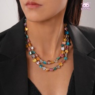 SOONA Colorful Necklace, Irregular Double-layer Beaded Necklace, Fashion Exaggerate Elegant Jewelry 