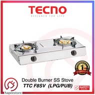 Tecno Double Burner Stainless Steel (Glossy) Table Cooker with Safety Valve (PUB/LPG) TTC F8SV Gas S