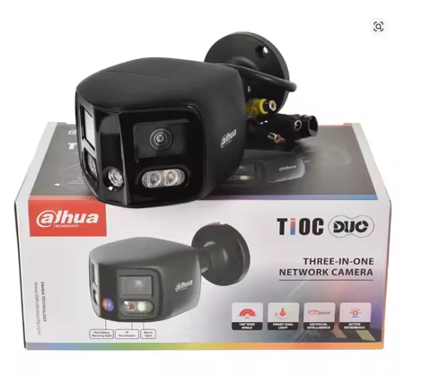 Black Dahua 8MP 4K Panoramic Bullet IP Camera TiOC3.0 180° Sound Light Alarm 2-Way Speak IPC-PFW3849