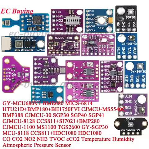 1-2Pc GY-SGP30 SGP40 SGP41 MICS-6814 CCS811 TGS2600 BME680 Carbon Dioxide Gas Sensor Air Quality CO2