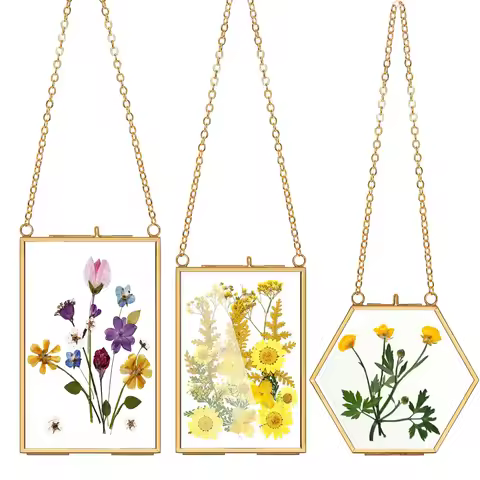 Double Glass Handmade Pressed Flower Frame Wall Hanging Picture Frame for Dried Flowers Home Wall wi