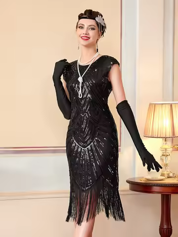 Women's Flapper Dresses 1920s Great Gatsby Dresses Sequin Fringed Roaring 20s Cocktail Dress