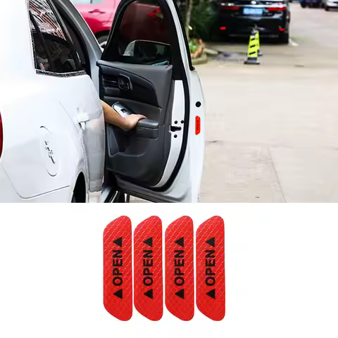 4pcs Universal Car Reflective Open Sticker Waterproof Car Door Stickers Open Sign Safety Sticker Ref