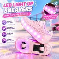 LED shoes double-wheeled Heelys shoes kasut roda budak perempuan luminous roller skates wheel shoes 