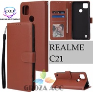 SARUNG BUKU FLIP UNTUK REALME C21- LEATHER CASE FLIP- WALLET CASE FLIP REALME C21- CASING DOMPET-SAR