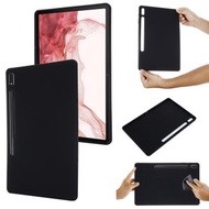 全城熱賣 - 適用於三星 Galaxy Tab S8+/Tab S7+/Tab S7 FE 純色液態硅膠全包防摔平板保護殼（黑色）