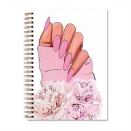1pc Aesthetic Pink Nails & Floral Notebook - Elegant Hardcover Spiral Journal For Daily Notes, Perfe