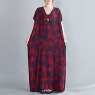 Oladivi L-9XL Plus Size Women Clothing Casual Loose Dress Vintage Ladies Oversized Maxi Long Dresses