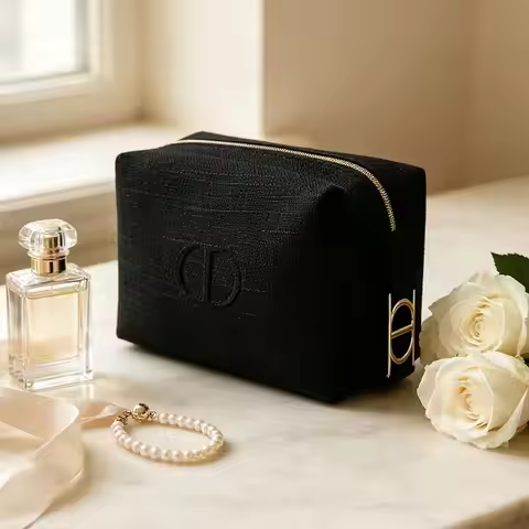 Dior Dior’s bag Minimalist Black Canvas Zipper Mini Storage Bag With Embroidery Logo Unisex Portable