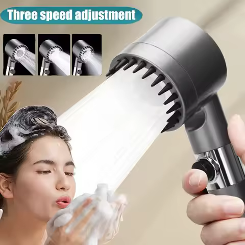 High Pressure Filter Shower Head Set with 1.5m Hose + Bracket + 5 Filter Cartridges, 3 Modes Adjusta