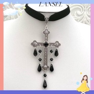 LA Choker Necklace, Large Cross Pendant Red Color Goth Cross Choker, Retro Style Vintage Look Punk O