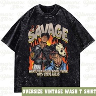 21 SAVAGE Oversize Vintage Wash T-Shirt Black Unisex Black Basic Shirt