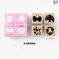 4 PCS/SET Minimalist INS Style Vintage Wooden Chop Stamp Set Planner Decoration Chop Stamps 复古手帐装饰印画