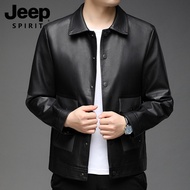 JEEP SPIRIT Colorblock Lapel Casual PU Leather Jacket Jacket 1929